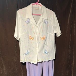 Beautiful Alfred Dunner Spring Pantsuit Seersucker Outfit Women’s 16W